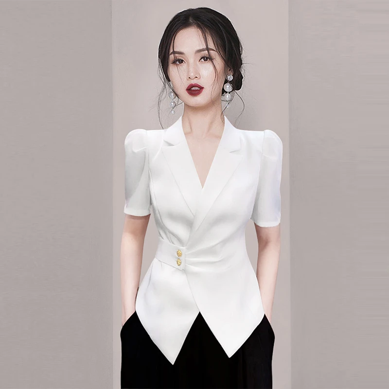 法式别致高级感白色衬衫女2025夏季新款气质小众时尚独特短袖上衣