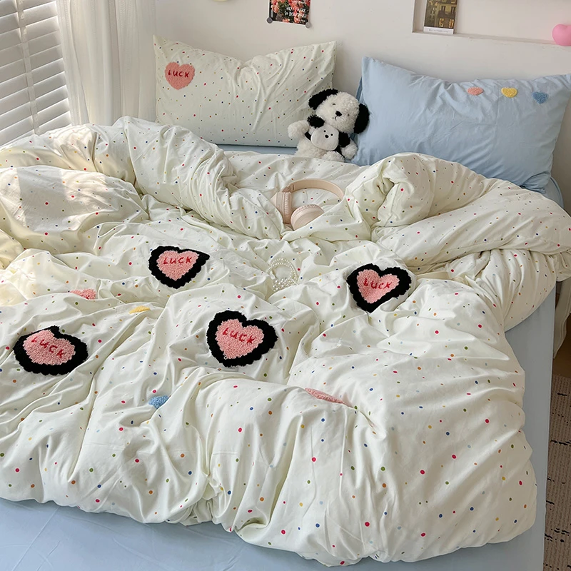 少女心可爱卡通加厚印花毛巾绣四件套学生宿舍三件套床单被套枕套