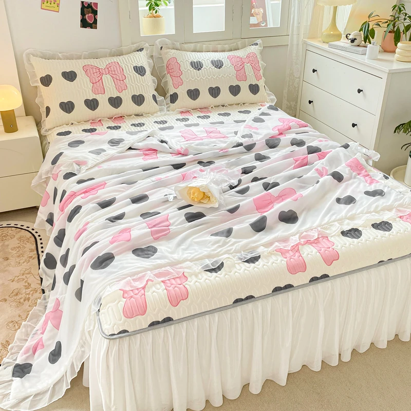 夏季乳胶凉席夏凉被四件套法式床裙款空调软席冰丝席三件套可水洗