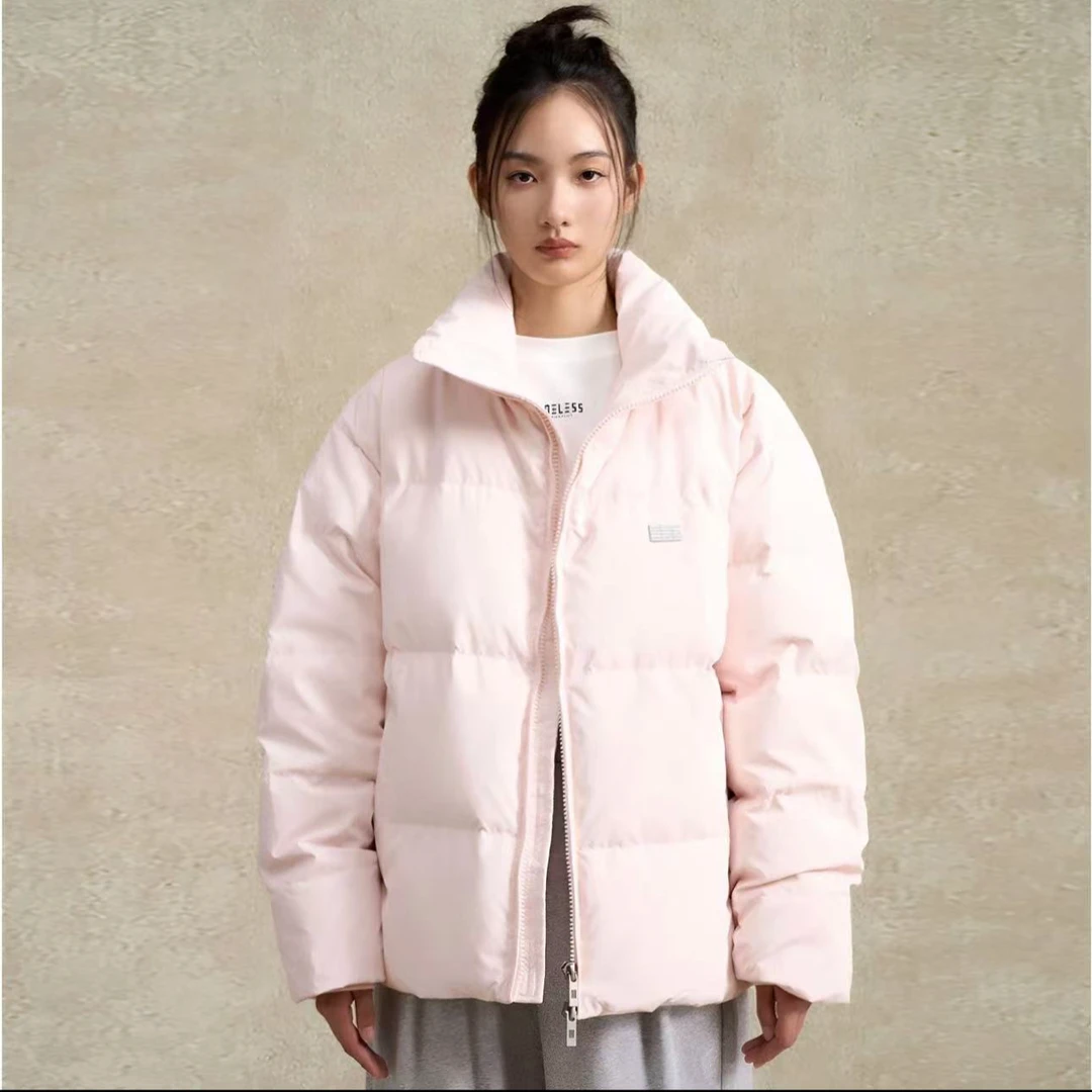 BONELESS暗条纹基础印花羽绒服宽松立领保暖冬季外套百搭面包服