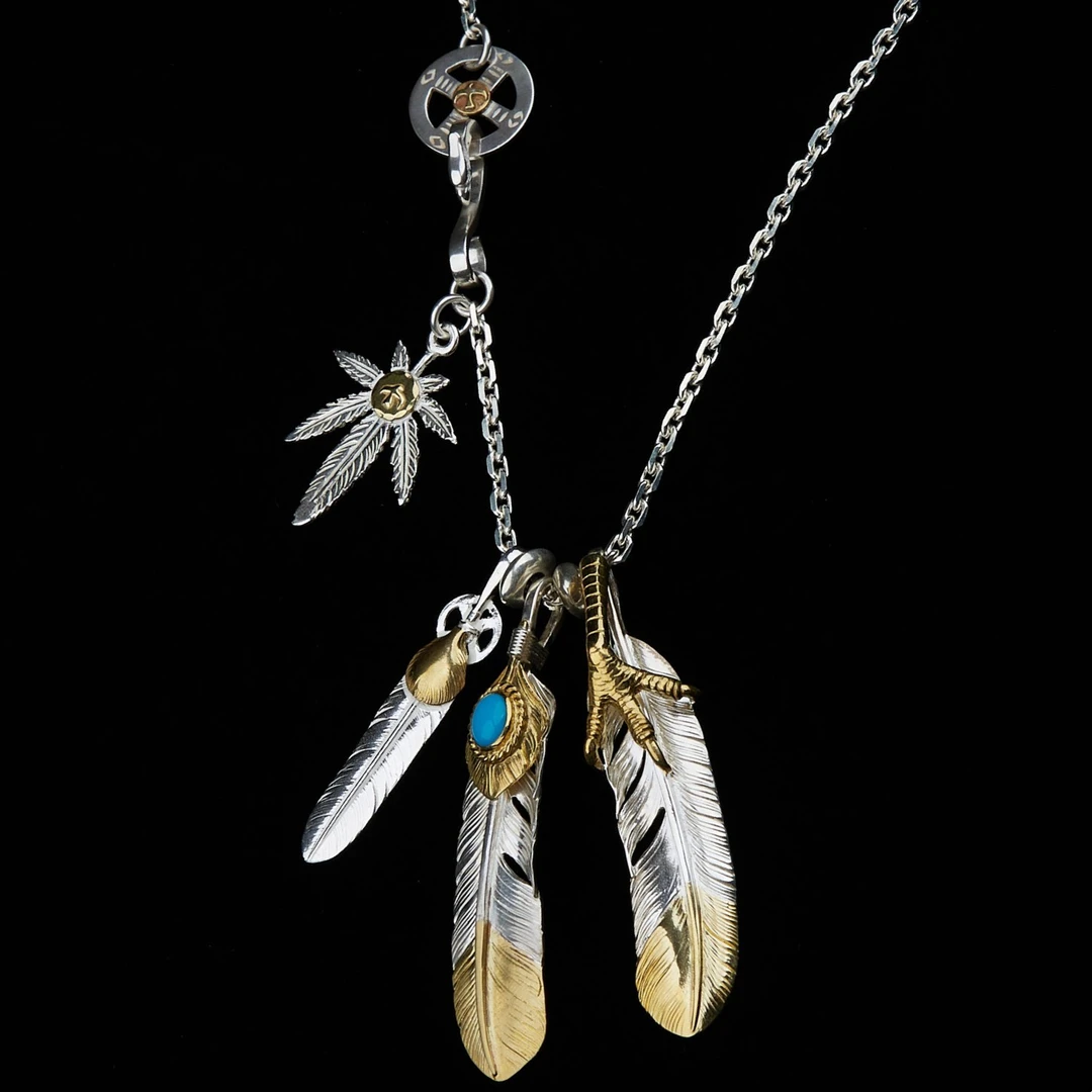 隽克 坠链均925银 超精工goros个性羽毛手作纯银项链手工枫叶套链