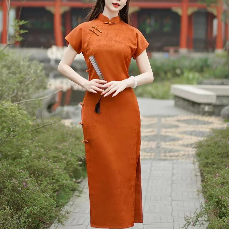 {清爽}2024时尚经典复古显瘦后拉链设计款日常款旗袍