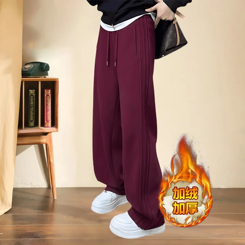2025新款秋冬加绒时尚安哥拉红弯刀裤百搭宽松显瘦显高阔腿休闲裤