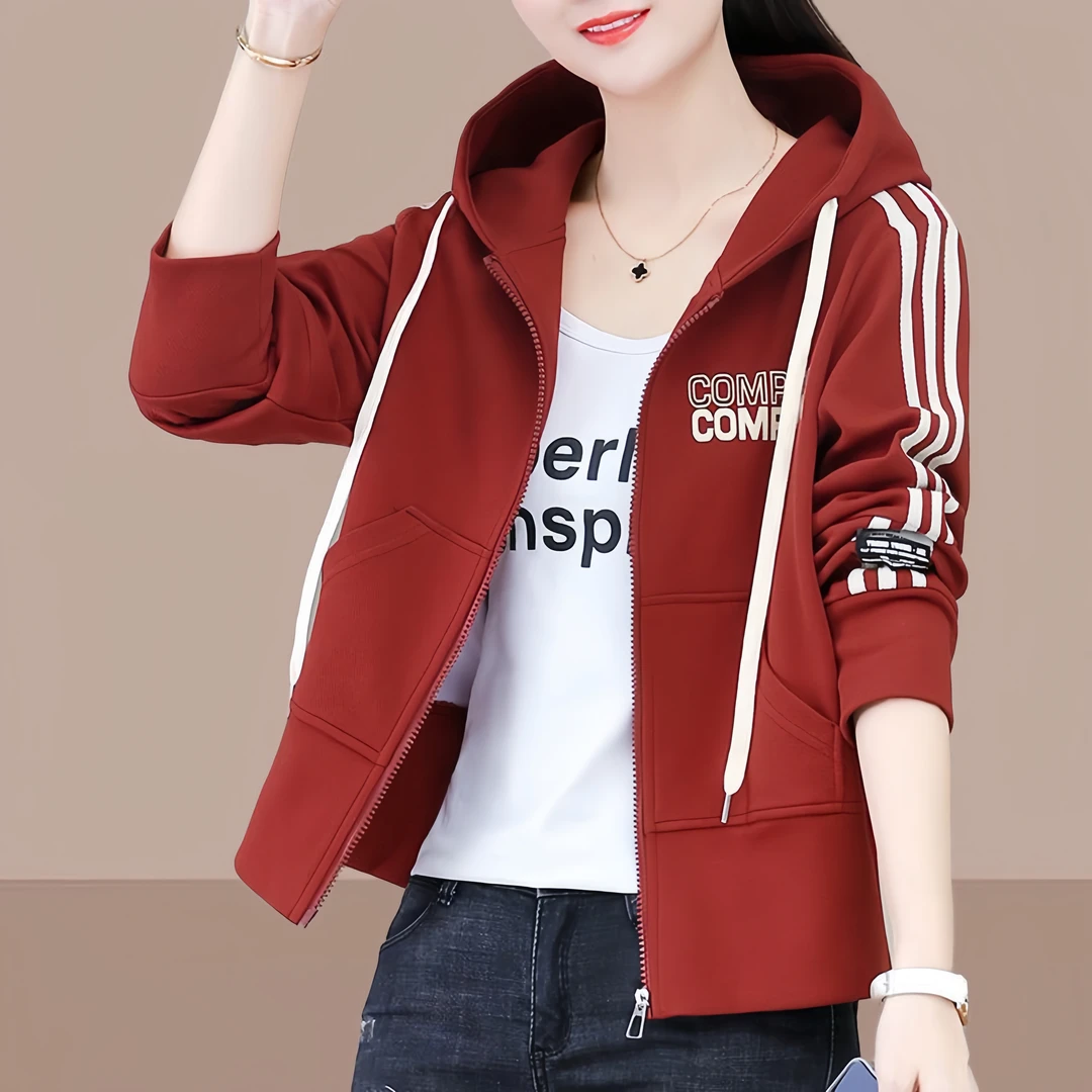 小香风字母连帽长袖外套女装2025春季新款洋气休闲百搭小个子外套