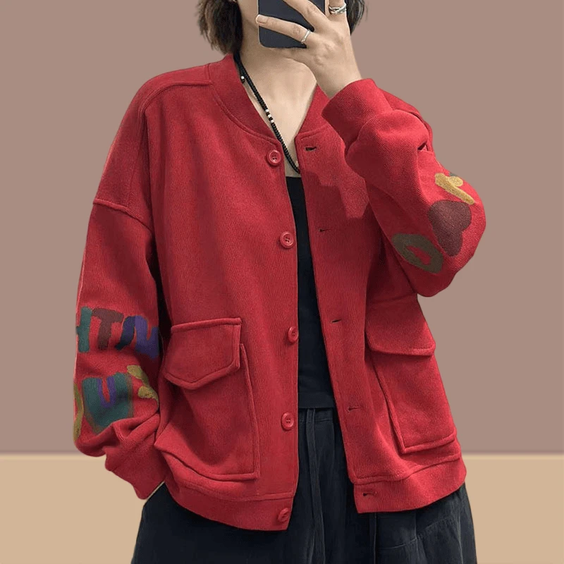 2025春秋季百搭复古字母印花拼接长袖时尚高街风ins外套女装上衣