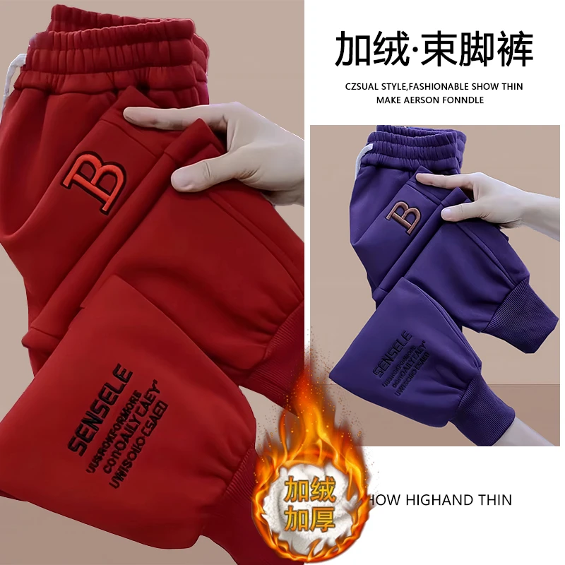 今年最火女裤加绒高档潮流哈伦裤子2025年新款加厚时尚百搭阔腿裤