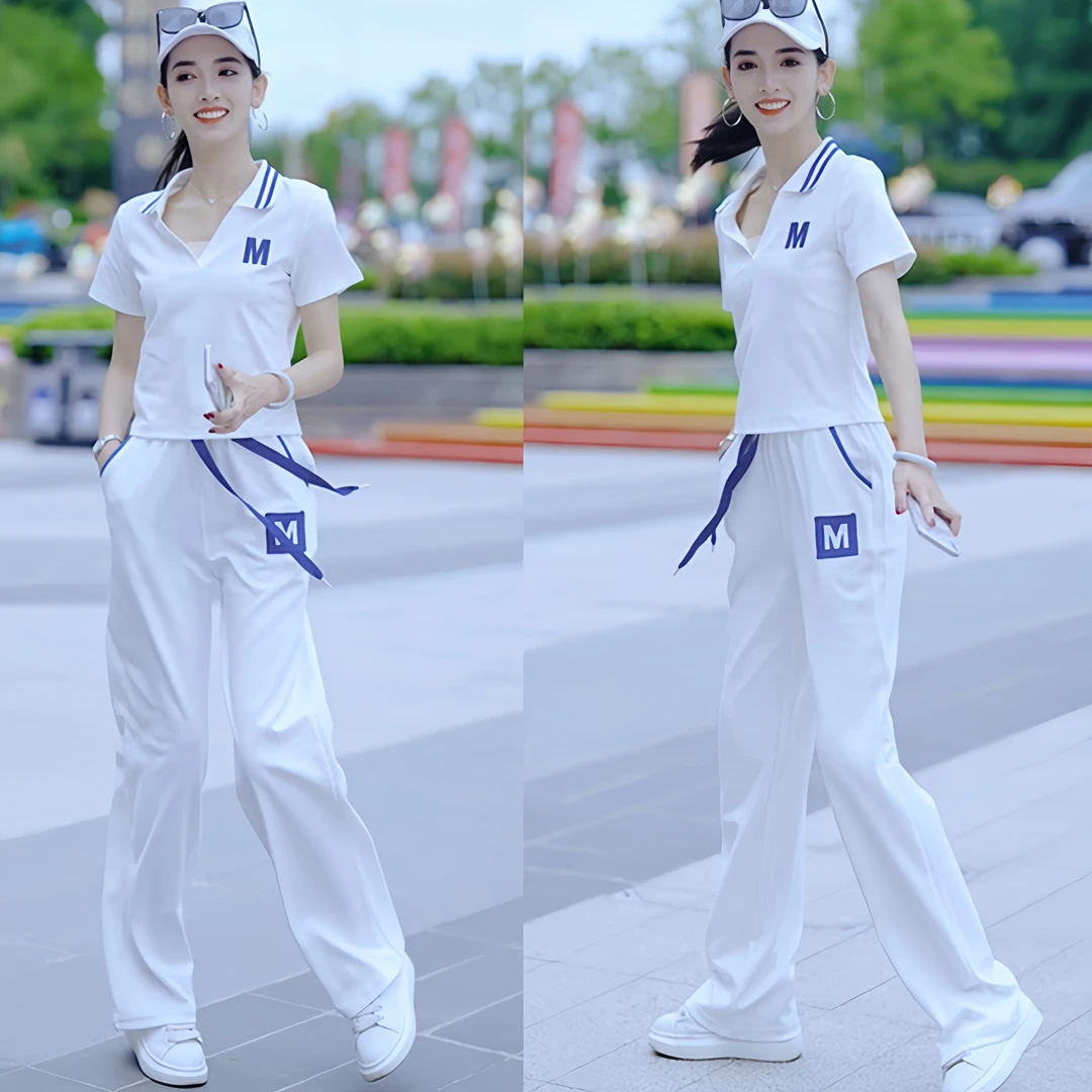 小香风休闲运动套装女2024夏季字母印花时尚显瘦宽松百搭两件套