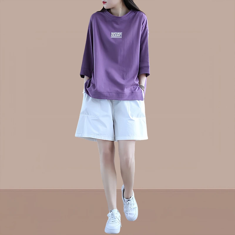 纯棉韩版2025夏季新款运动服套装女休闲时尚百搭宽松韩版显瘦印花