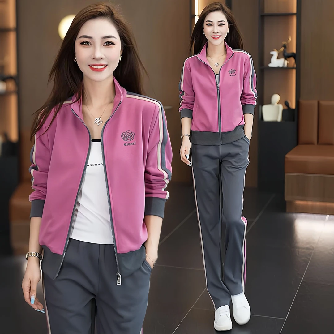 时尚套装春秋女款爆款2025年新款高档宽松显瘦长袖外套长裤两件套