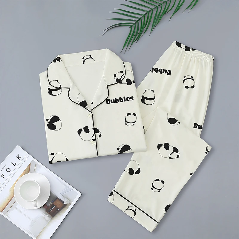 【国风熊猫长袖长裤】睡衣女套装夏秋舒适宽松长袖长裤家居服外穿