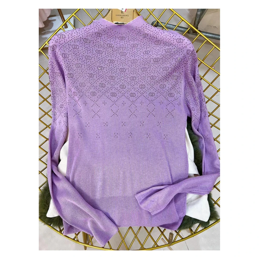 凝慧时尚百搭半高领针织打底彩色钉钻毛衣JO381