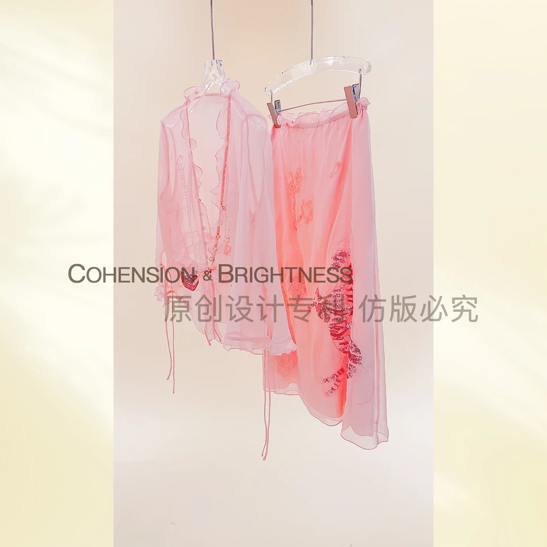 【烟雨兰亭】夏季新中式时尚木耳边钉珠亮片套装TN112