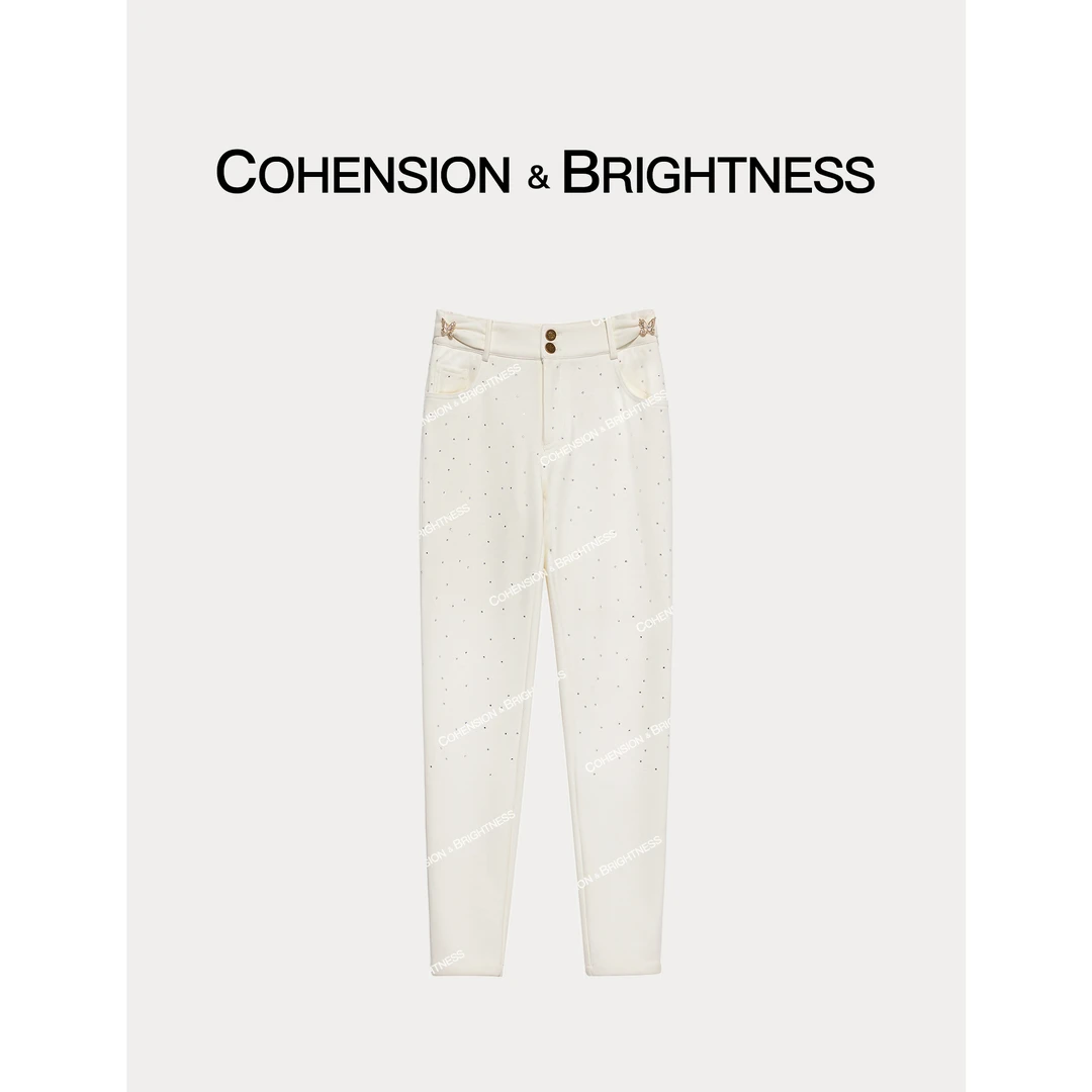 NO退NO换【修腿神器】秋冬高腰烫钻显瘦蝴蝶结立体装饰休闲裤KQ006