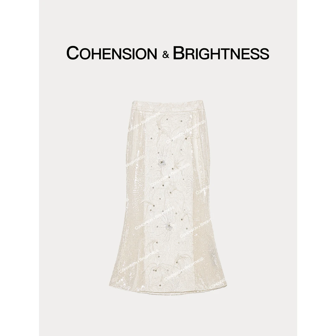 凝慧真的好【多瑙之星】新款高腰蕾丝拼接重工亮片鱼尾裙QQ058