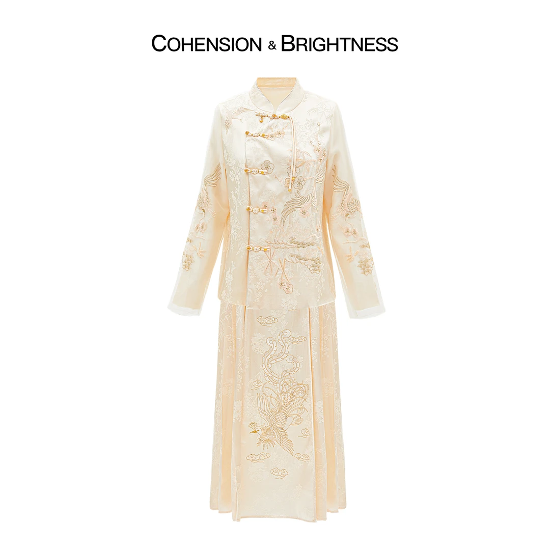 凝慧真的好【百鸟朝凤】春季国风重工刺绣提花斜襟外套+半身裙TO238