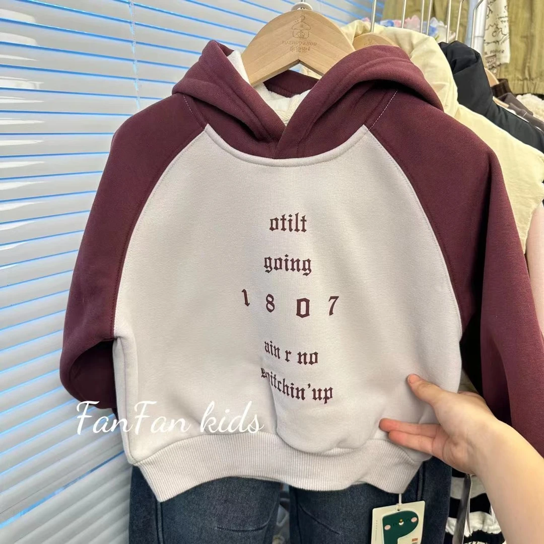 儿童卫衣秋冬款加绒经典安哥拉红套头带帽圆领卫衣加绒加厚经典