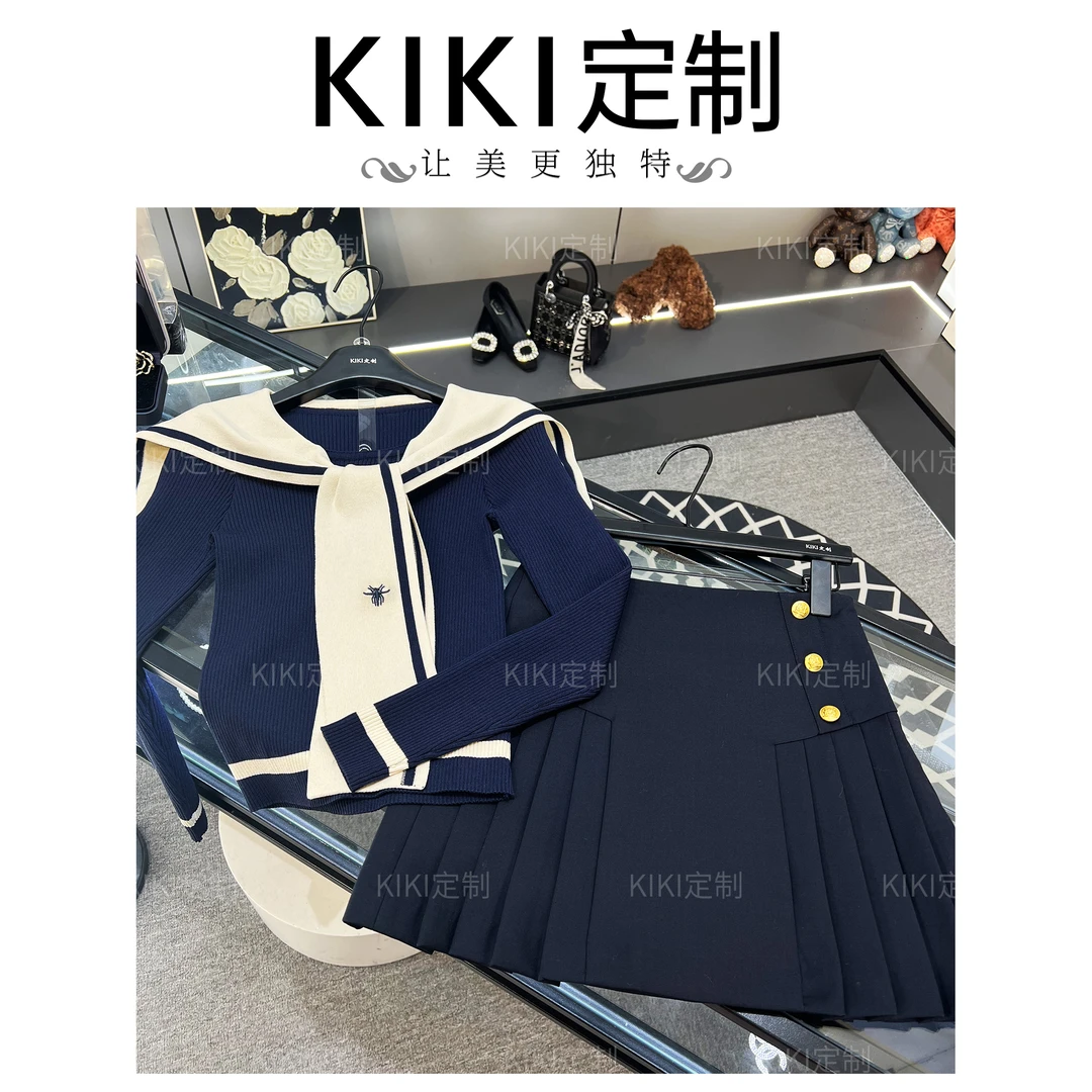 M【海风女孩】2024新款百搭时尚秋季针织上衣设计师款+短裙套装
