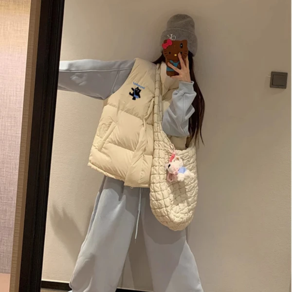 米白色立领保暖棉衣棉服马甲女冬季2025新款外穿叠穿无袖背心外套