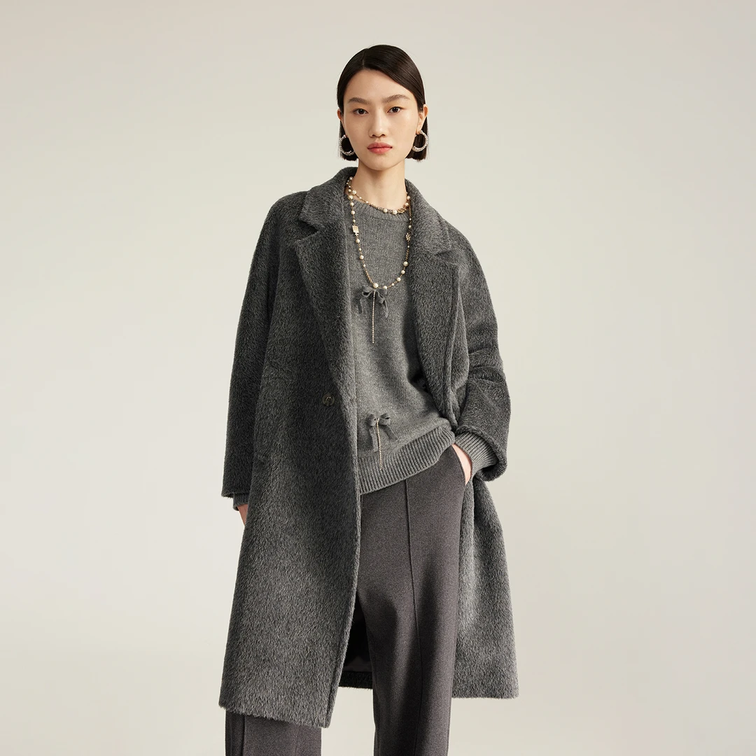 【专柜款】气质优雅时尚复古通勤百搭苏丽绒大衣6352