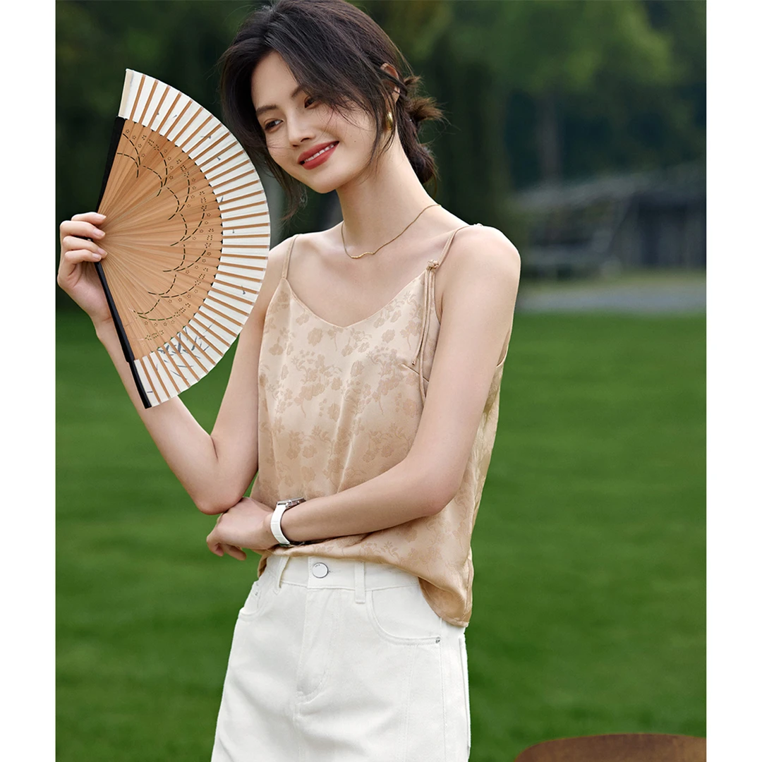 XWI/欣未2025夏季新款气质高级感内搭缎光吊带新中式优雅提花吊带