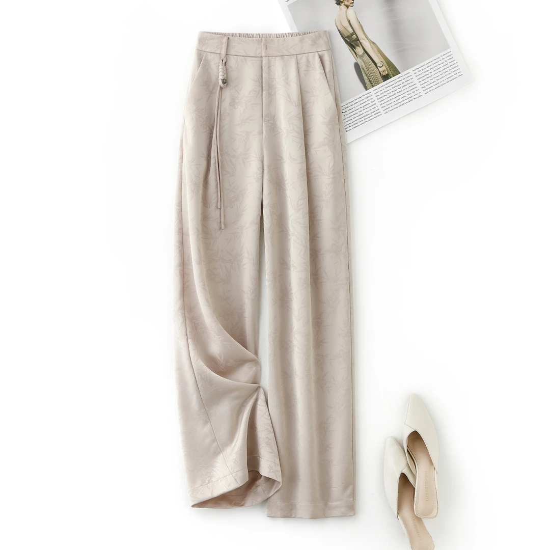 IHIMI/海谧2025夏季新款新中式气质垂感直筒百搭显瘦休闲裤3B021