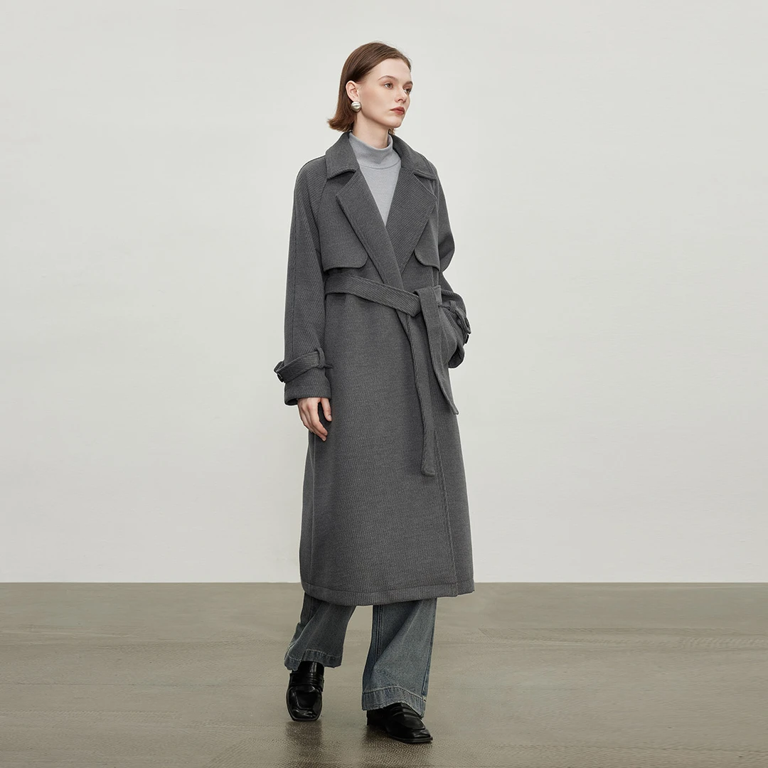 IHIMI23年冬季新款女装时尚斜纹面料H型职场通勤风仿兔毛大衣外套