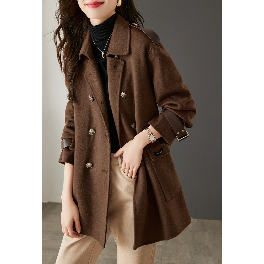 XWI/欣未2025冬季新款时尚百搭休闲宽松显瘦双面呢保暖绵羊毛大衣