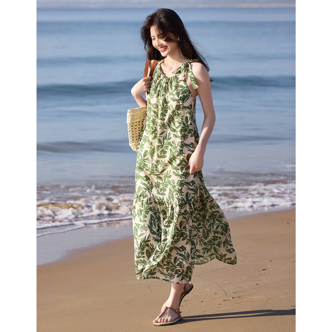 XWI/欣未2025夏季新款时尚度假风夏日海边度假无袖连衣裙4A029