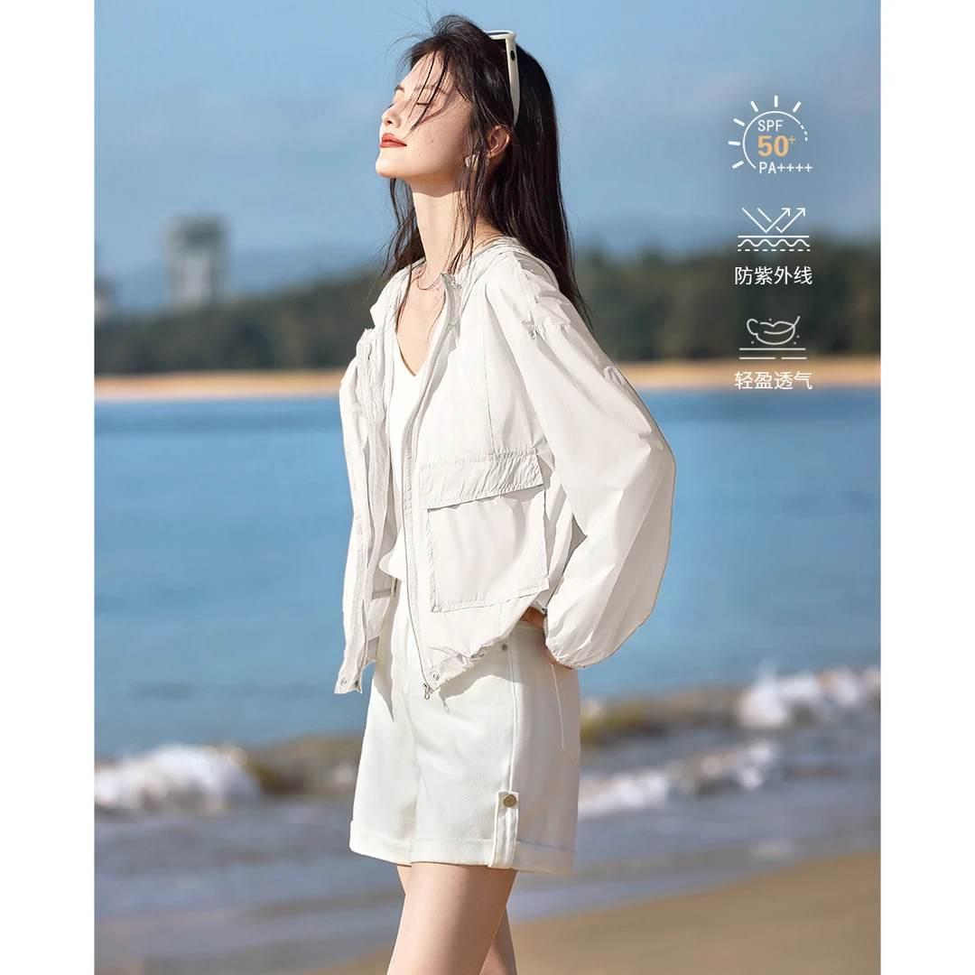 XWI/欣未2025夏款透气休闲通勤UPF50+遮阳纯色设计感防晒外套B007