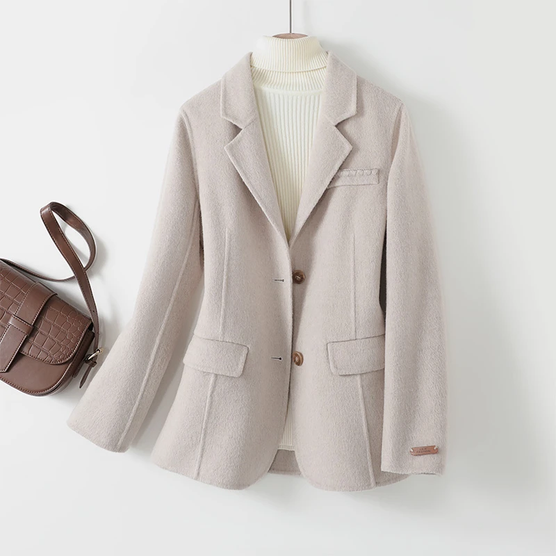 IHIMI/海谧【极地之雪】25冬新款女气质上衣翻袖撞色双面呢大衣外套