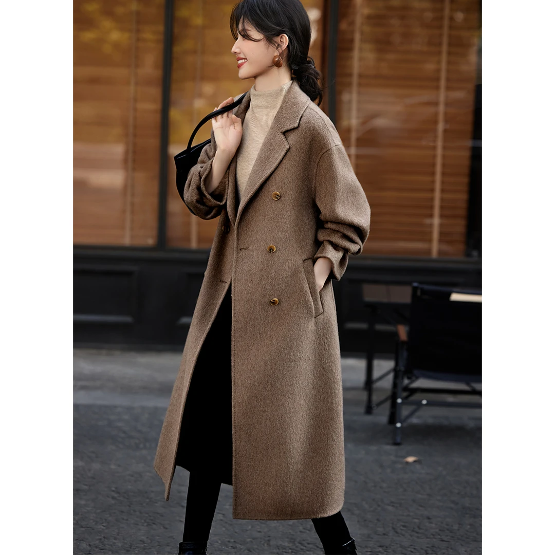 XWI/欣未2024冬季新款正品保暖显瘦细腻质感舒适双面呢绵羊毛大衣
