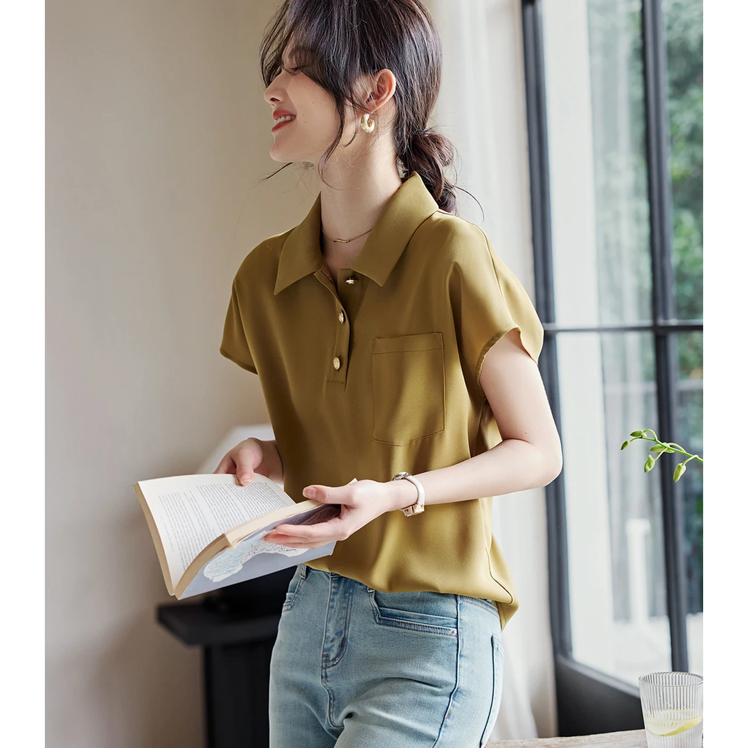 XWI/欣未气质连肩通勤百搭衬衫2025夏季新款知性翻领优雅显瘦衬衫