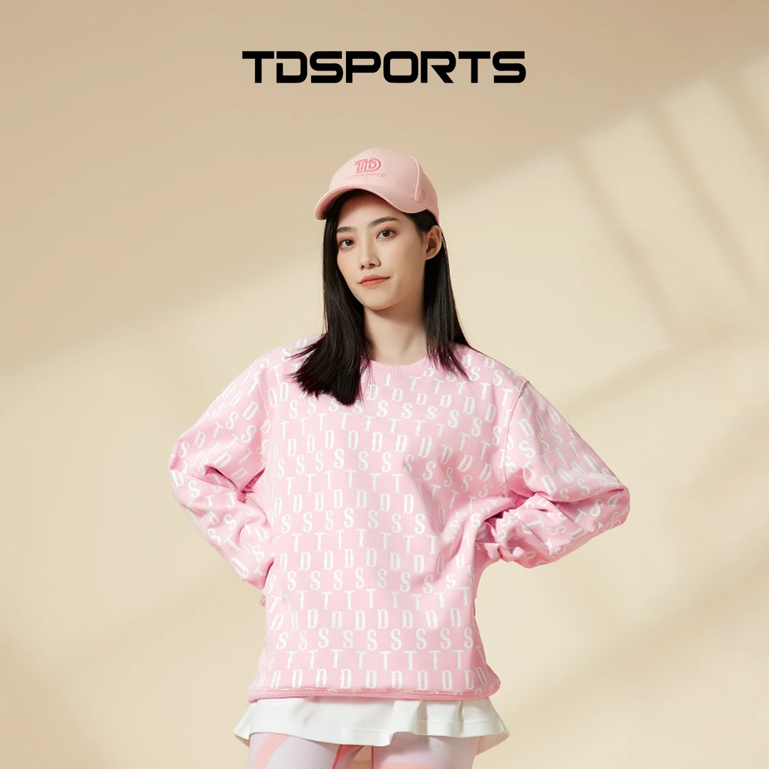 TDSPORTS长袖休闲春季宽松潮流经典英文满印情侣圆领时尚百搭卫衣