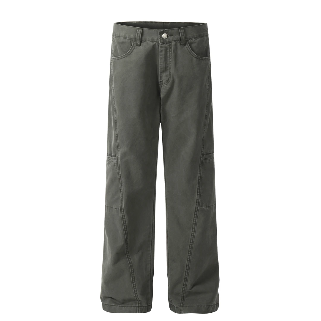 黑熊的店美式复古vintage侧口袋工装裤设计感显高微喇牛仔裤1633