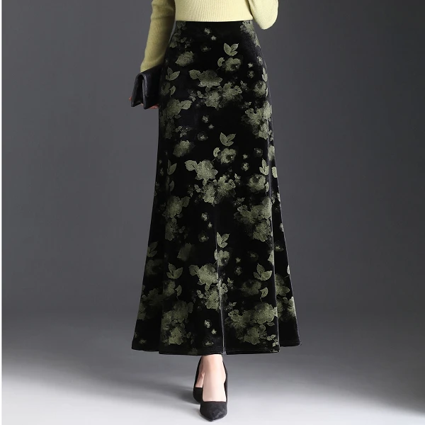 鱼尾印花半身裙女气质中长款2025秋新款显瘦包臀裙长裙子