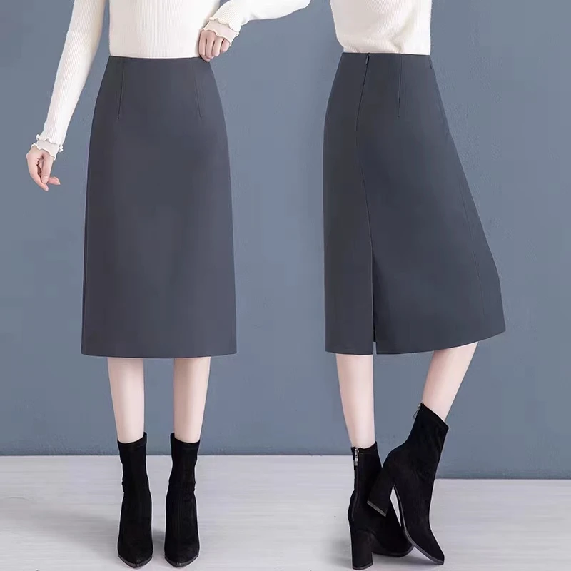 a字半身裙女春季2024新款高腰一步裙中长款职业西装裙包臀裙春秋