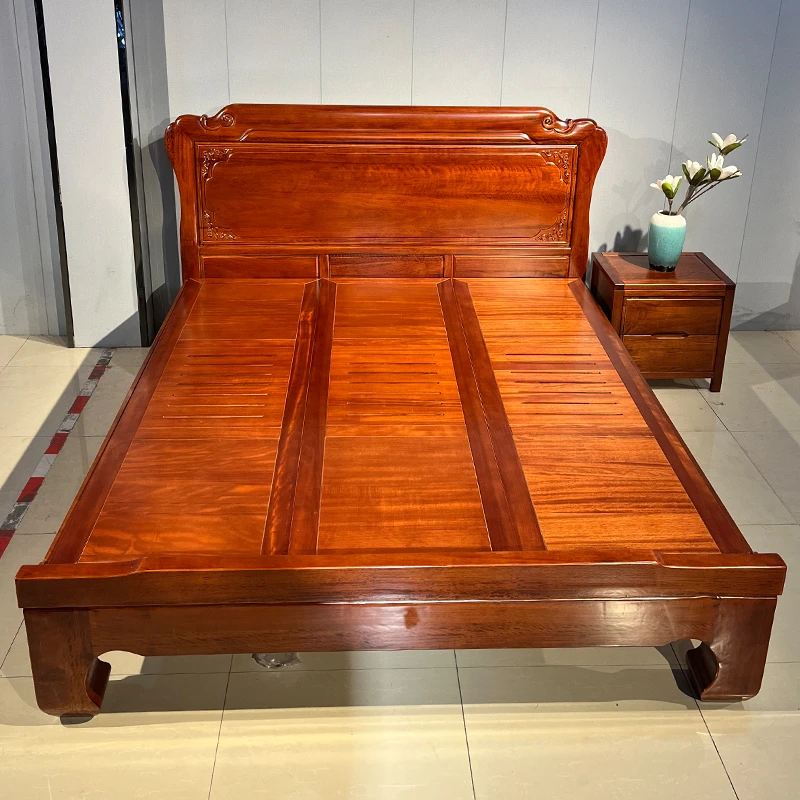 水波纹家具越南花犁木实木床带虎皮纹主卧双人床红木床款式1.8米