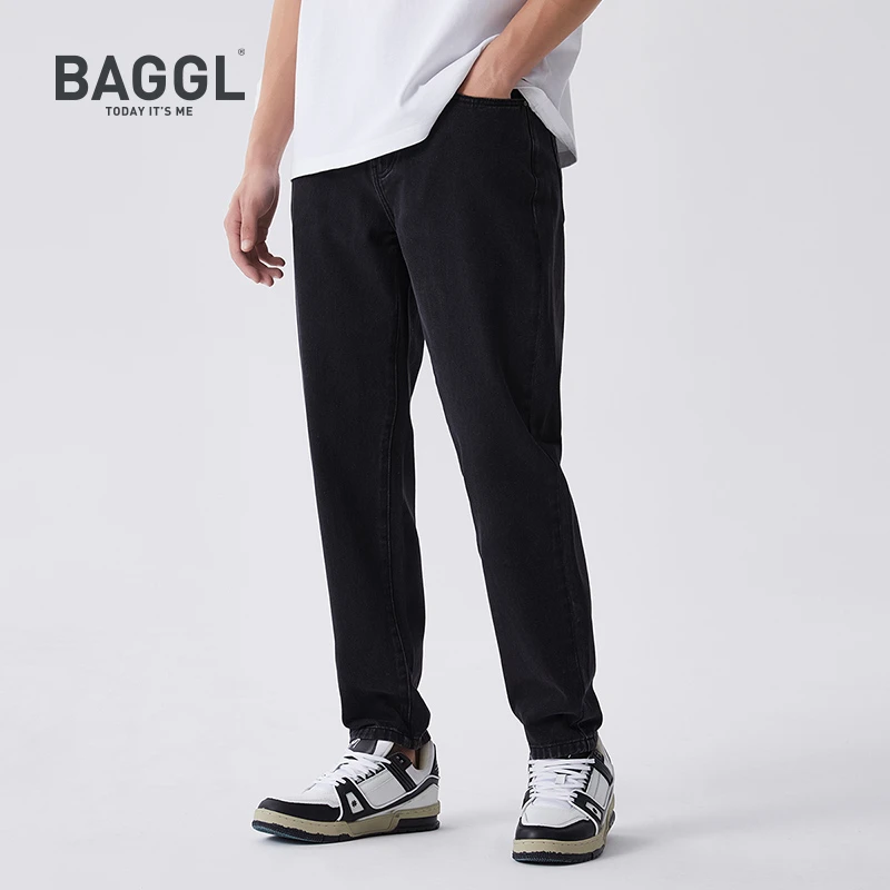 BAGGL百搭宽松牛仔高街男士运动休闲牛仔裤B31MCALA137