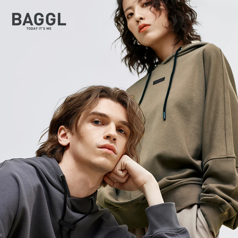 BAGGL连帽卫衣男女同款秋冬潮流简约套头长袖休闲宽松B23MAACA027