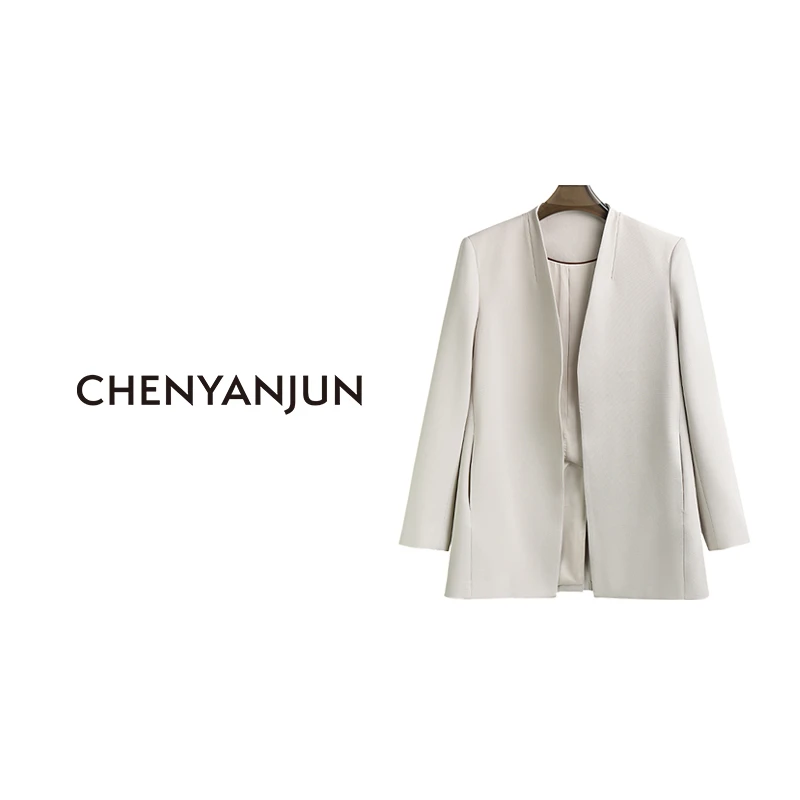 陈妍君CHENYANJUN米灰色气质女神范高级感宽松西服CYJ-JJ110-8108