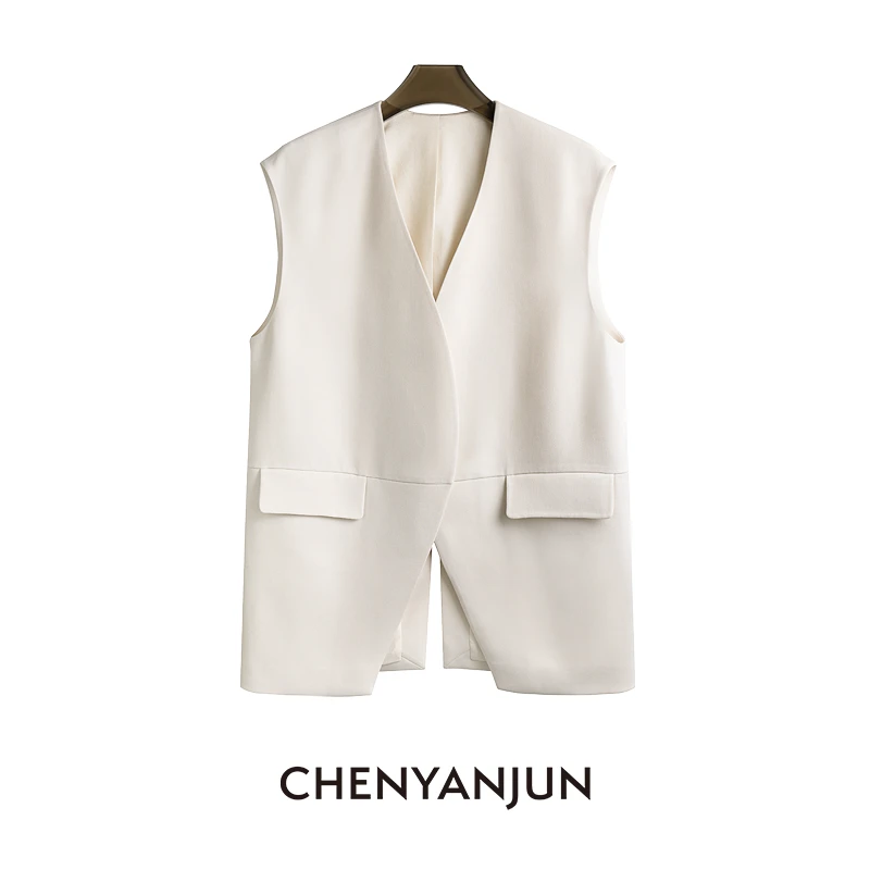 CHENYANJUN陈妍君弧形剪裁箱型西装马甲外套CYJ-WWO74-W196