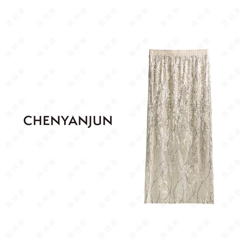 陈妍君【流光亮片高腰显瘦后开叉半身裙】 CYJ-YJ111-1004