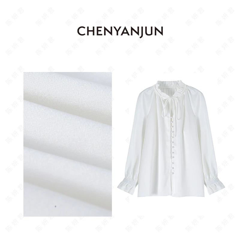 陈妍君【荷叶领醋酸宫廷风长袖衬衫】CHENYANJUN CYJ-WWO124-W265