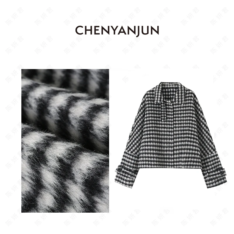 陈妍君【经典千鸟格羊驼毛简约气质外套】CHENYANJUN CYJ-JJ60-8609