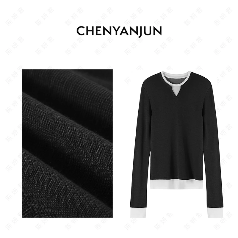 陈妍君【假两件打底轻盈篙支美丽诺垟毛针织衫】CYJ-WWO73-W517