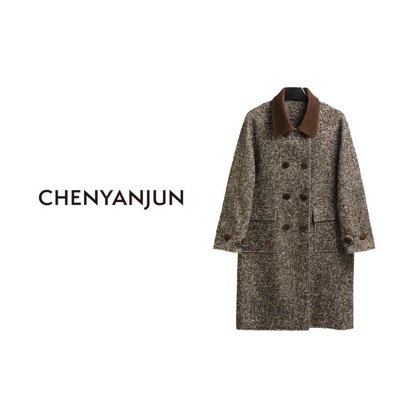 CHENYANJUN陈妍君高密简约彩点混纺羊驼毛大衣外套CYJ-JJ01-665