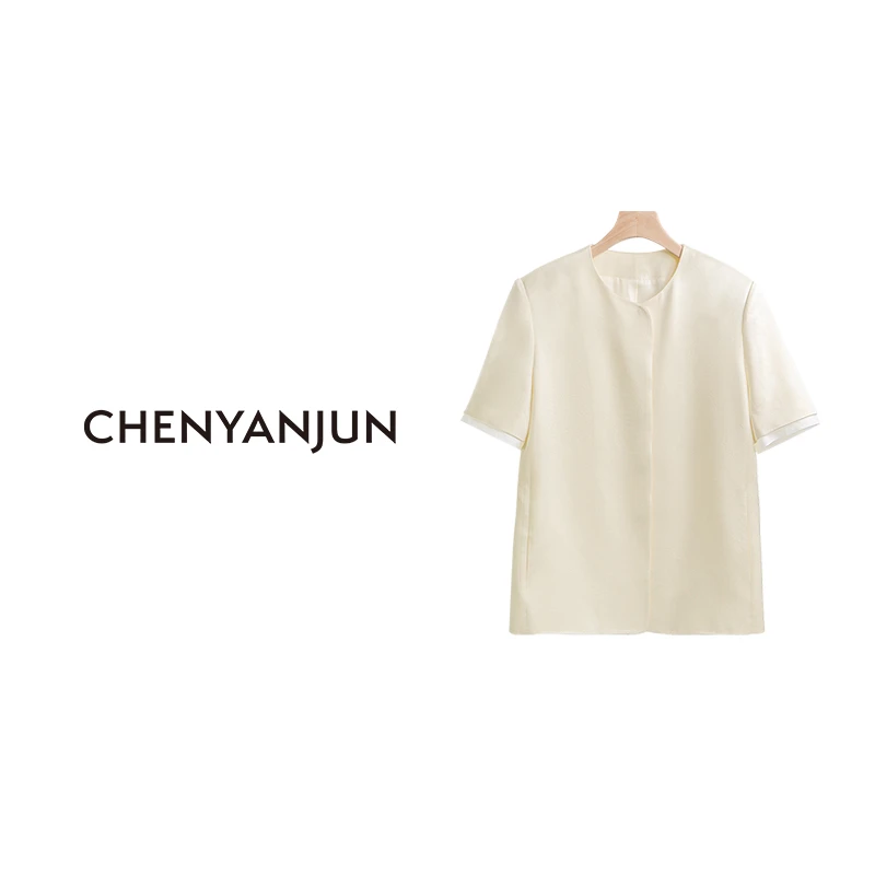 陈妍君CHENYANJUN甘蔗金极简风夏季小众金属扣短袖外套CYJ-296