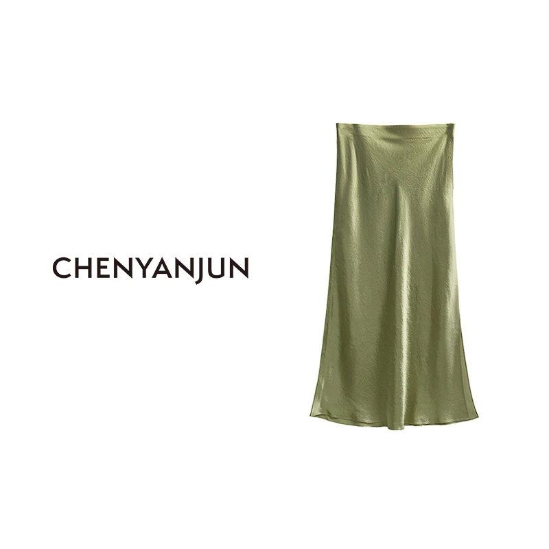 【薄款】CHENYANJUN陈妍君醋酸缎面盐皱侧叉斜裁半裙CYJ-YJ57-1903