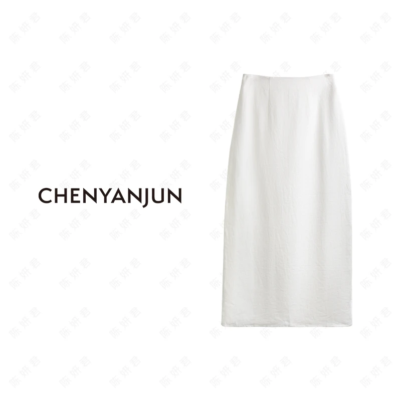 陈妍君【慵懒风亚麻高腰后开衩半身裙】CHENYANJUN CYJ-WWO142-W097