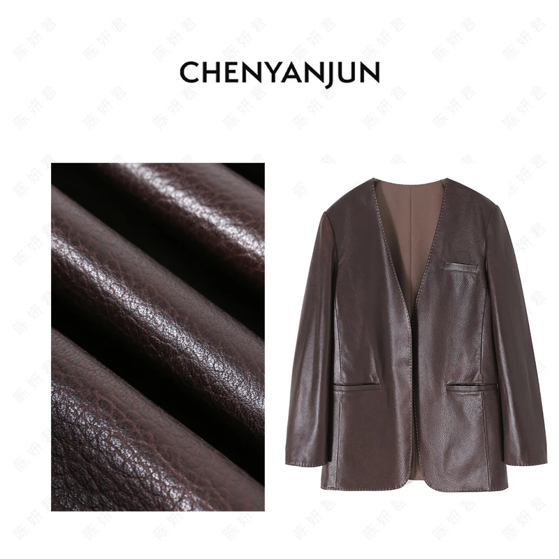 陈妍君【波尔多红】新西兰头层羊皮西服外套CHENYANJUN YJ46-9010